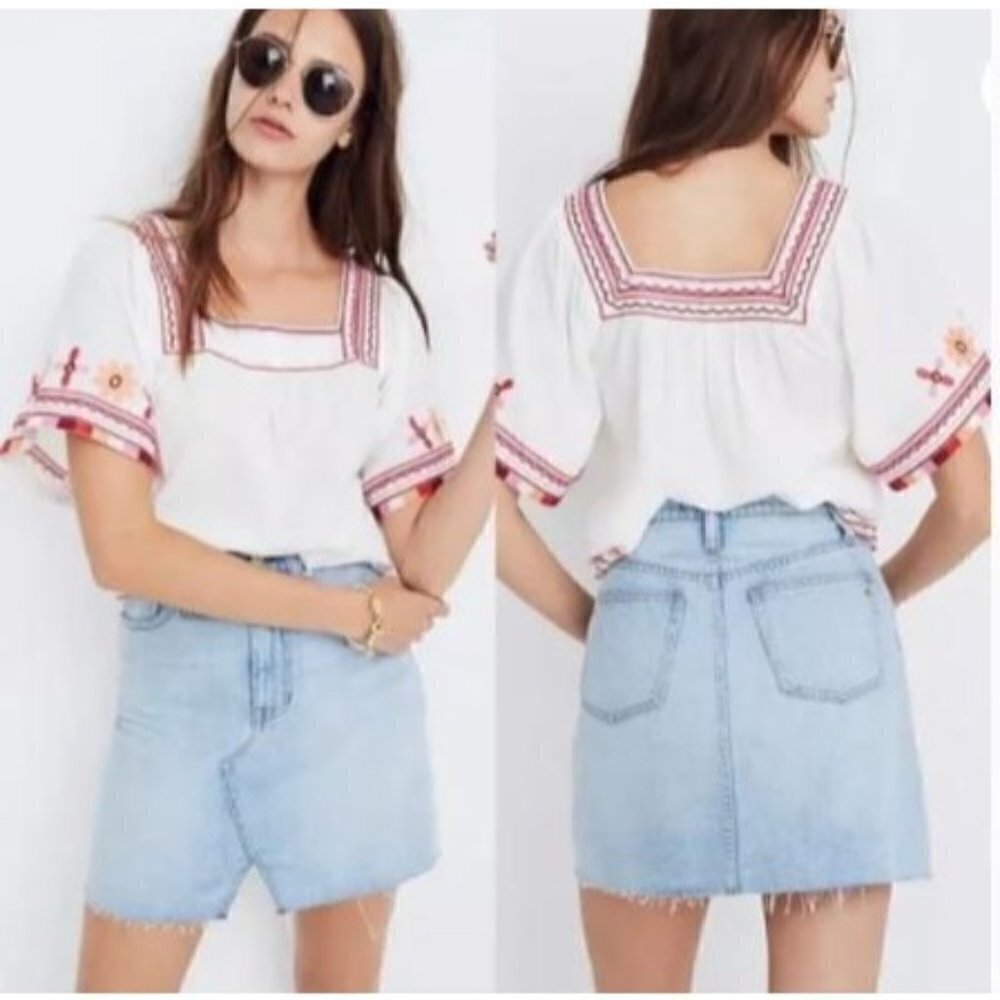 Madewell Rigid Denim A-Line Raw Cut Off Distressed Hem Mini Jean Skirt K0068 28